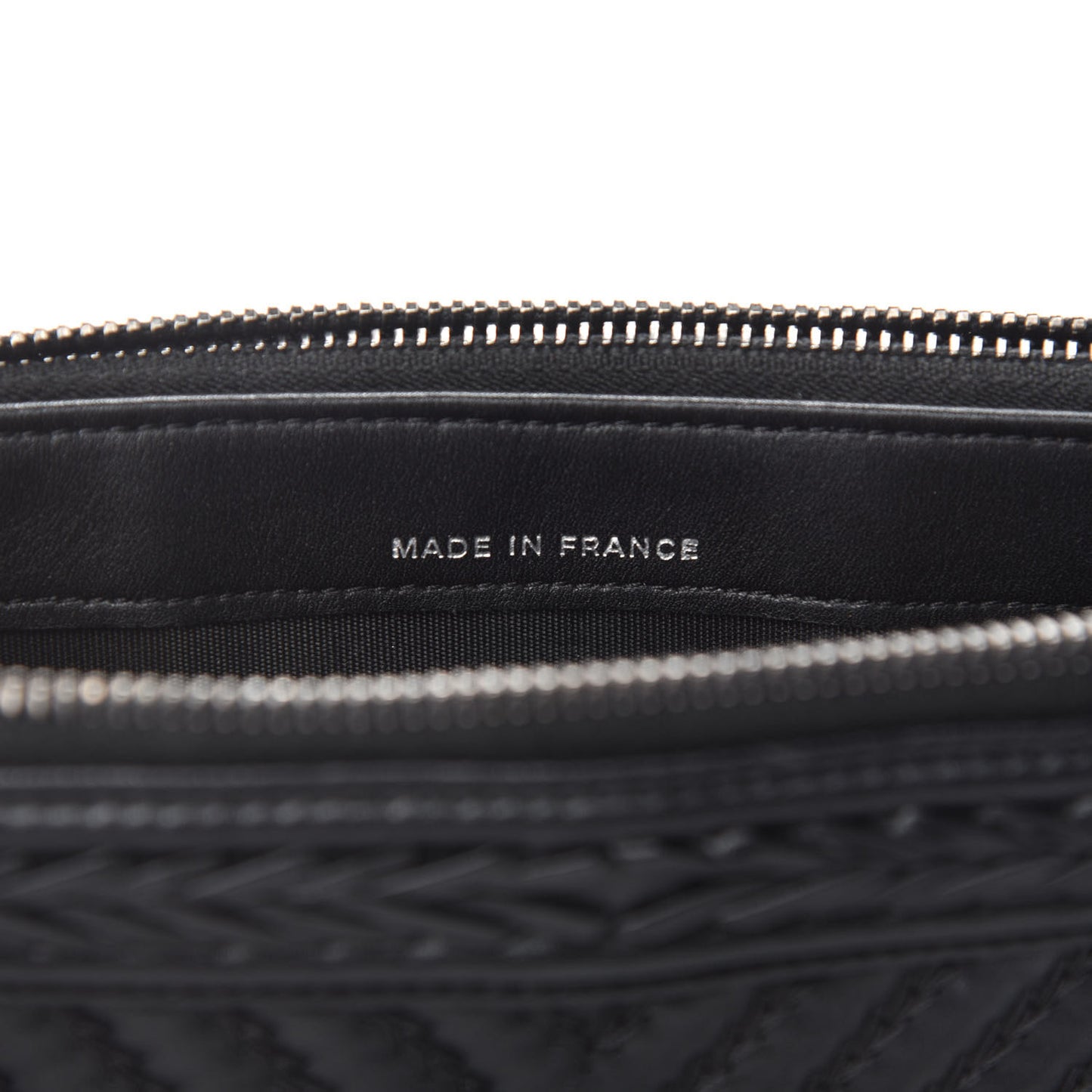Calfskin Braided Chevron Quilted Small Boy Clutch With Chain Black