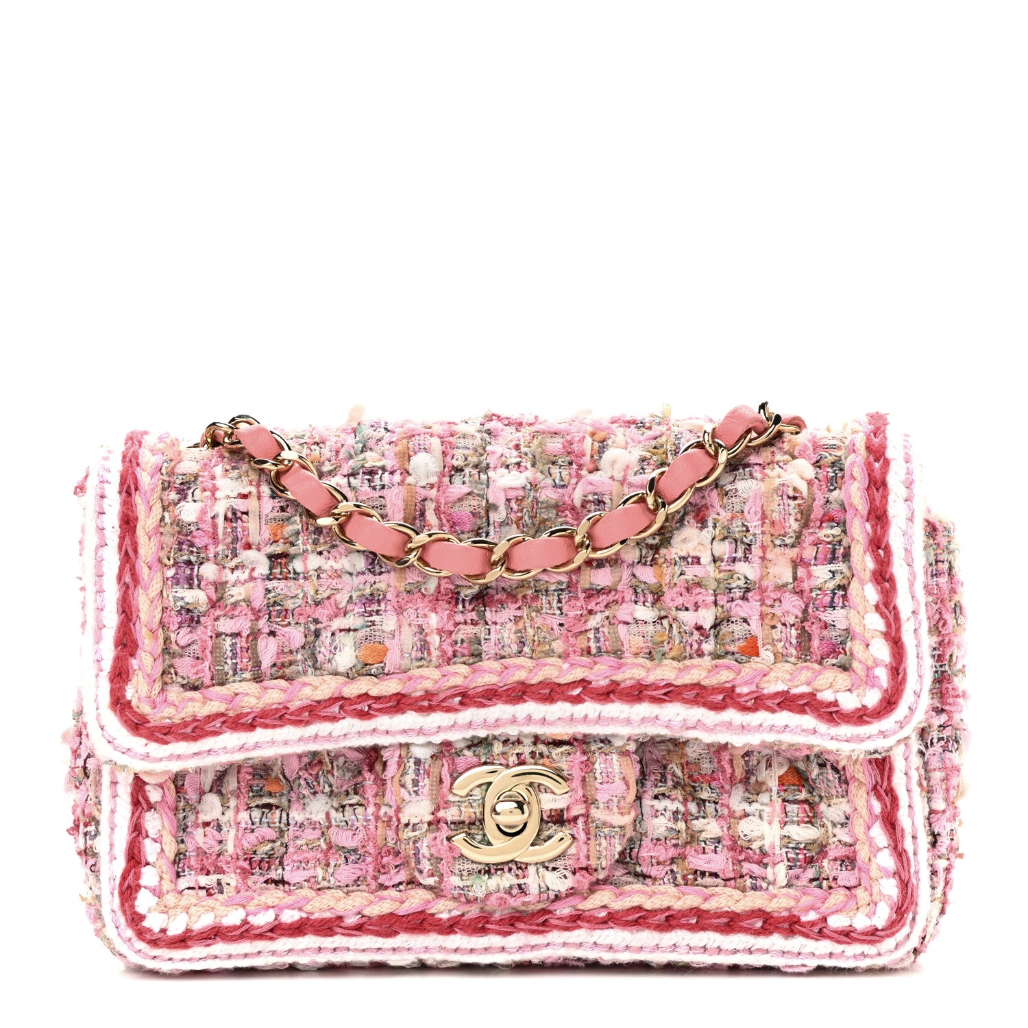 Chanel Tweed Braid Mini Flap White Pink 1 of 14