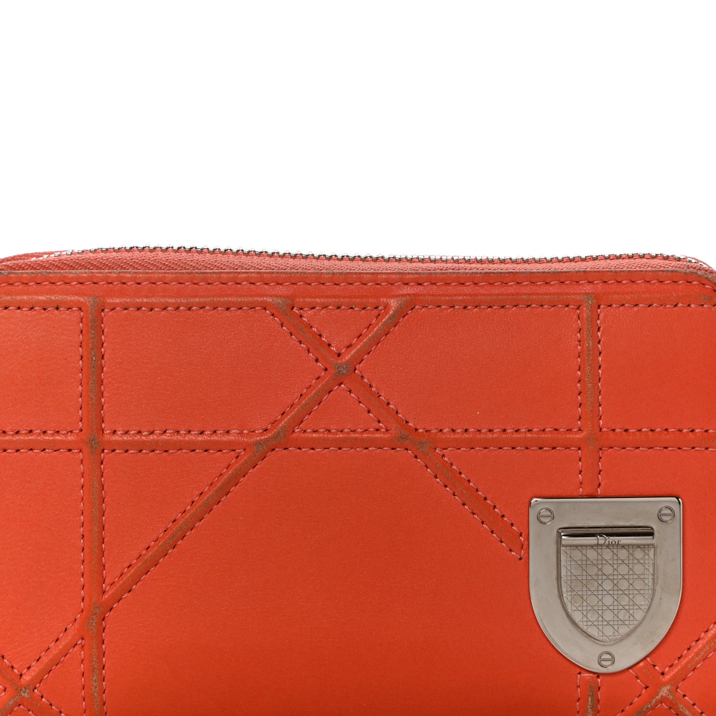 Calfskin Cannage Medium Diorama Voyageur Wallet Orange