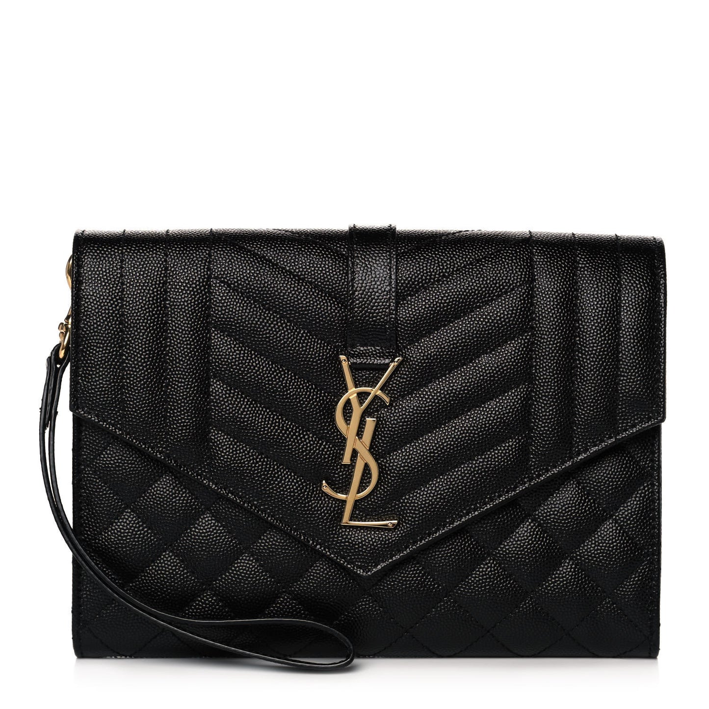 Grain De Poudre Textured Mixed Matelasse Triquilt Monogram Clutch Black