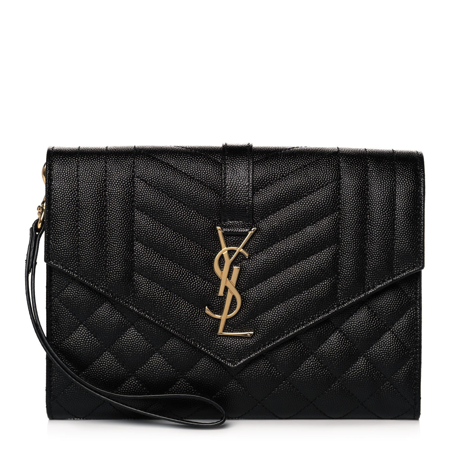 Saint Laurent Grain De Poudre Textured Mixed Matelasse Triquilt Monogram Clutch Black 1 of 12