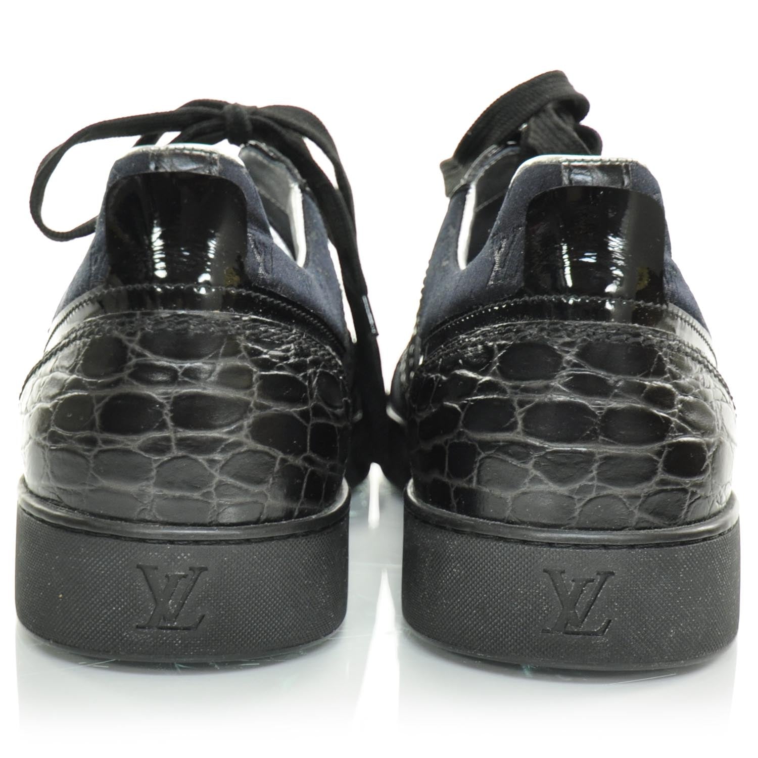 Louis Vuitton Crocodile Satin Monogram Sneakers 8.5 Black 3 of 11