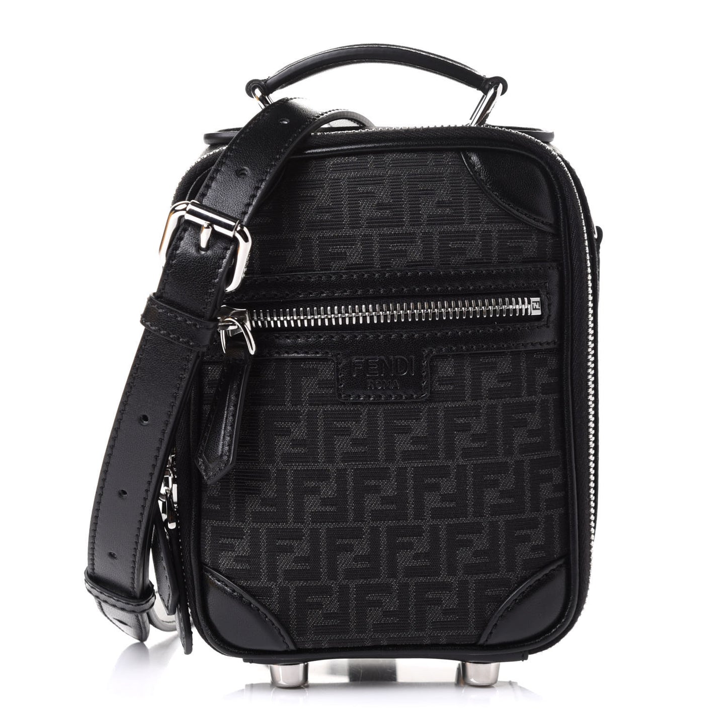 Recycled Fabric Jacquard Vitello Astro Micro FF Mini Trolley Bag Asfalto Black