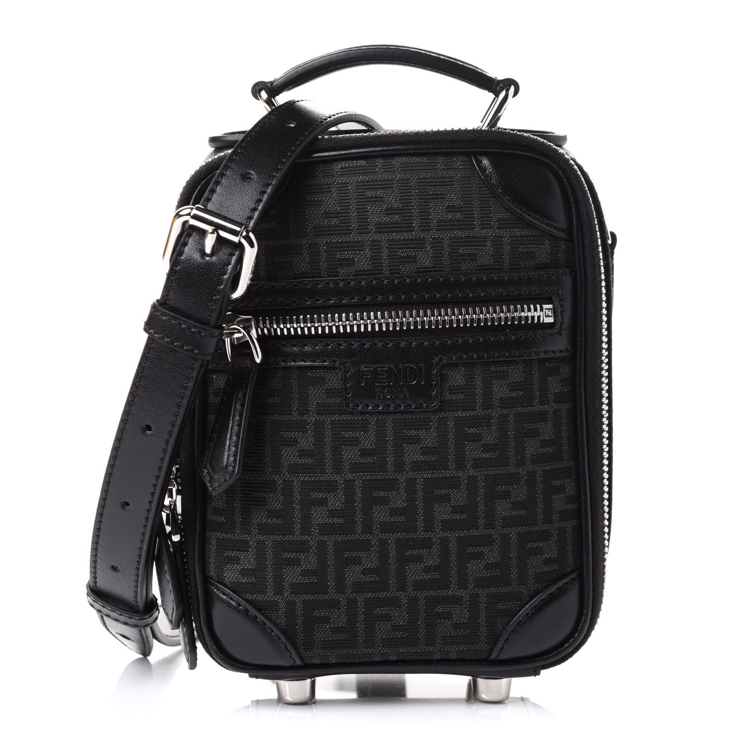 Fendi Recycled Fabric Jacquard Vitello Astro Micro FF Mini Trolley Bag Asfalto Black 1 of 11
