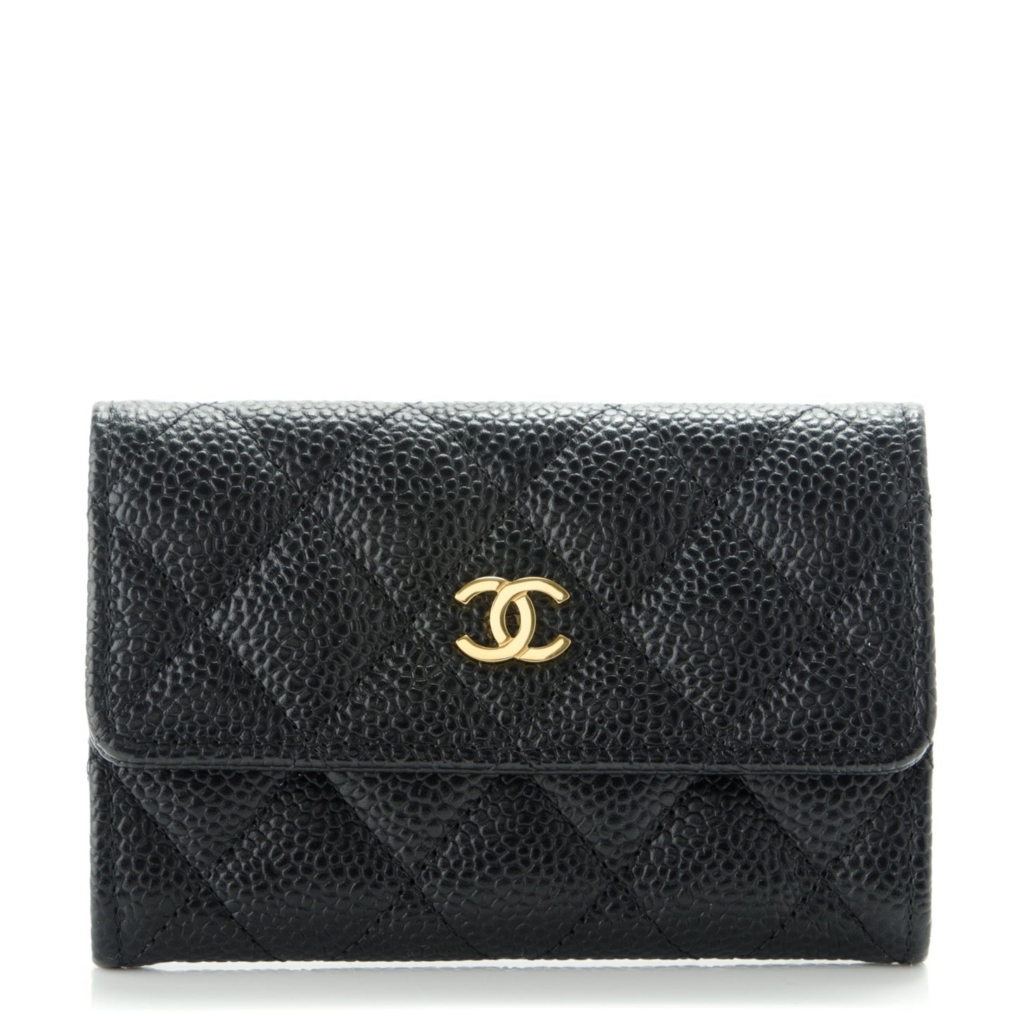 Caviar Quilted Flap Card Holder Black