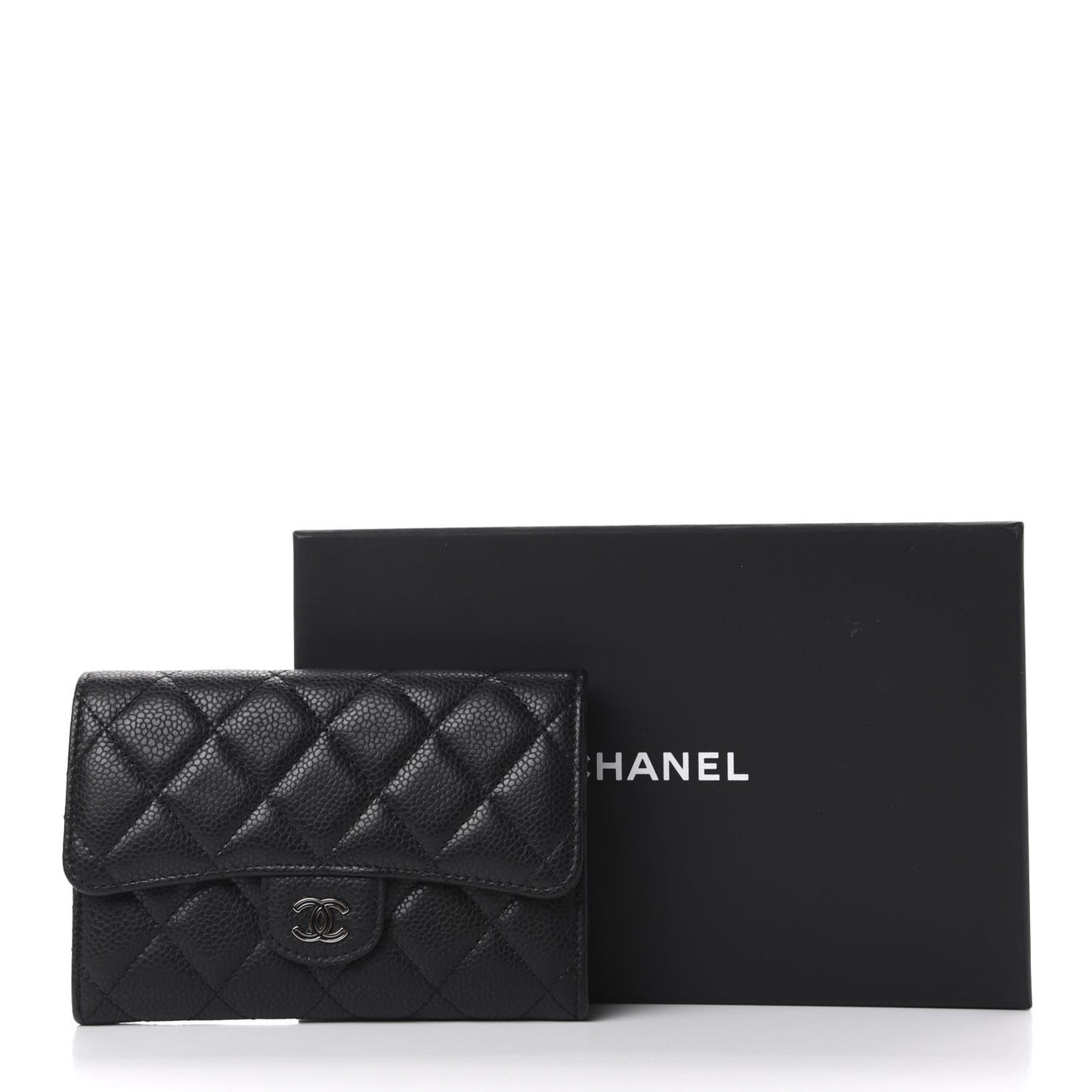 Caviar Quilted Small Flap Wallet Black