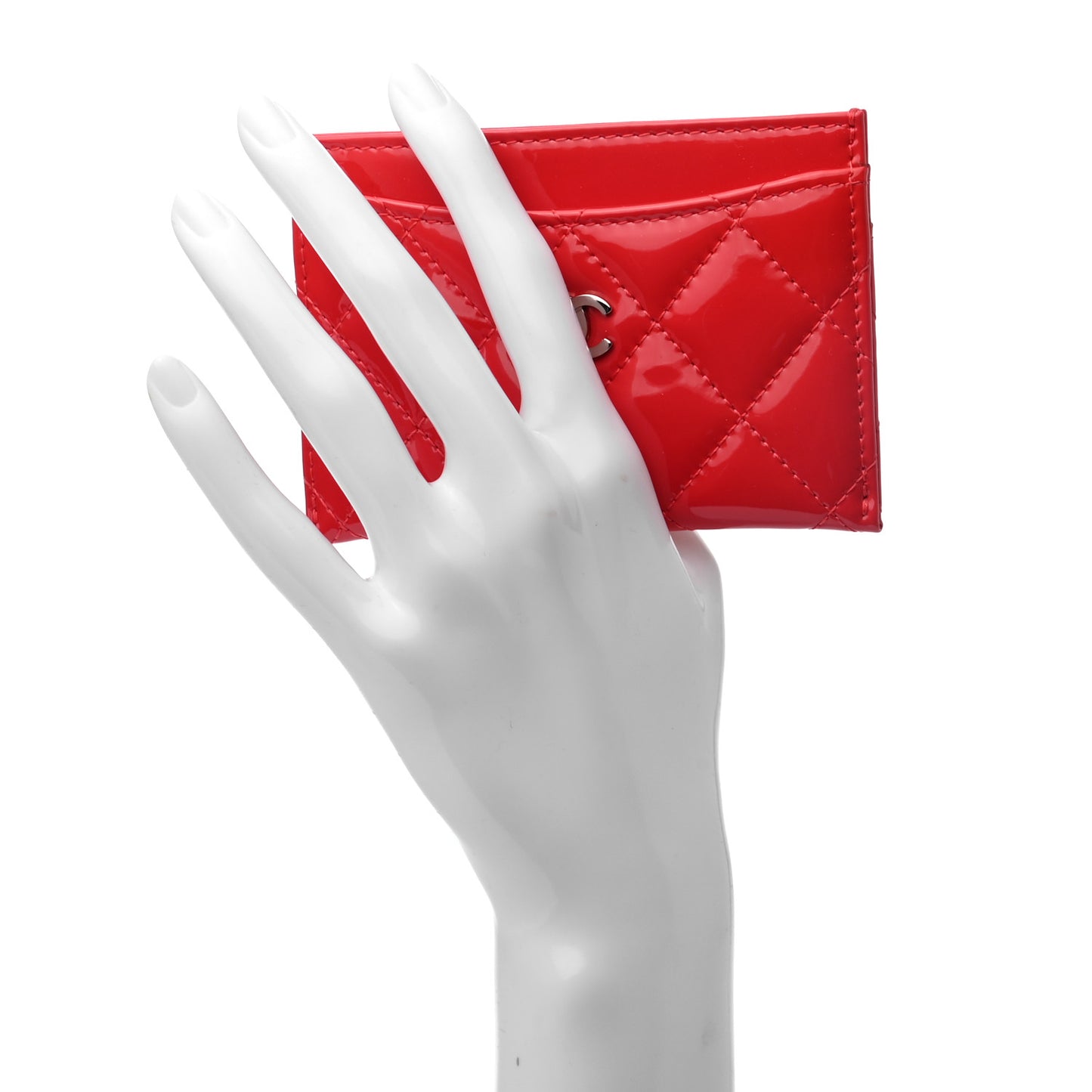 Patent Quilted Card Holder Red
