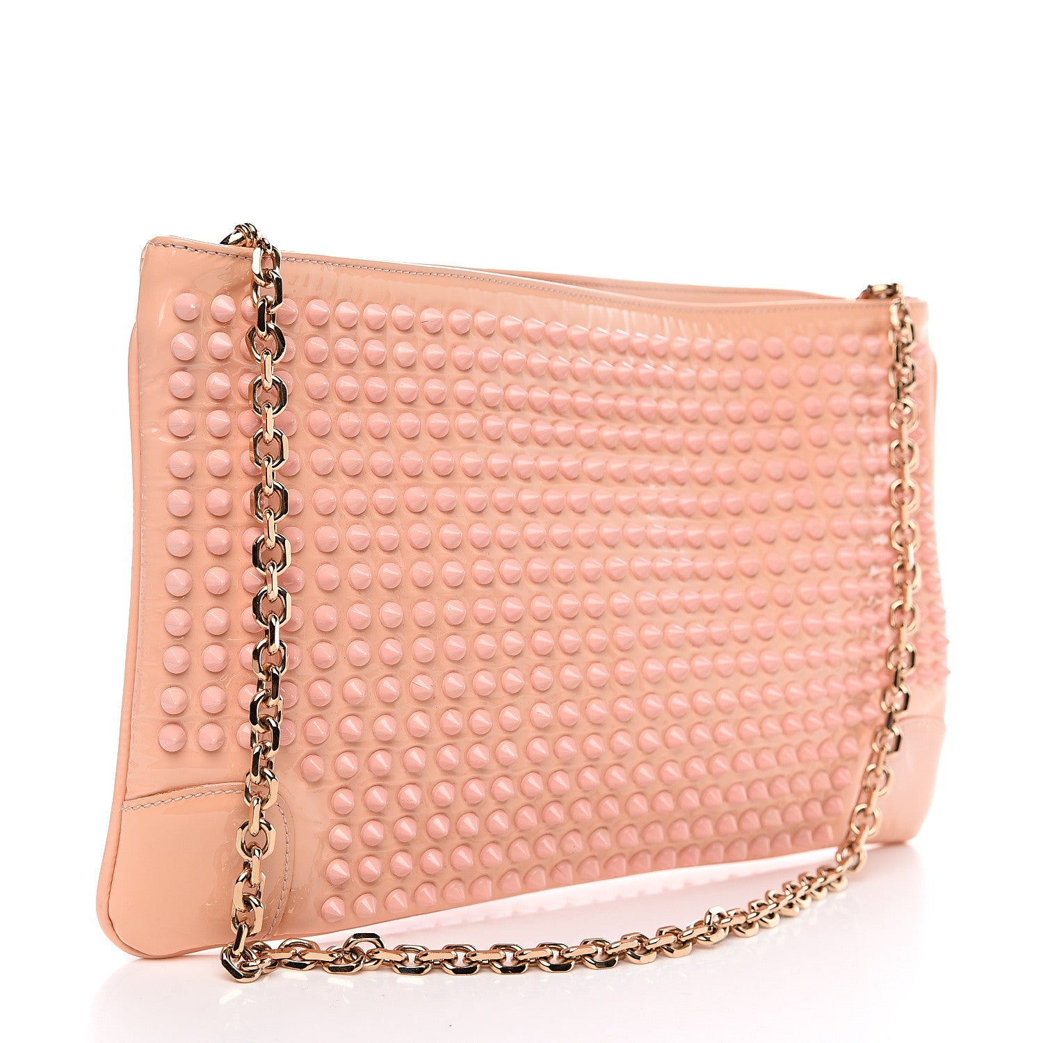 Christian Louboutin Patent Calfskin Studded Loubiposh Chain Clutch Light Pink 2 of 7