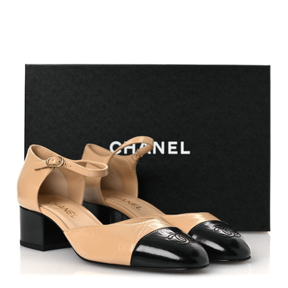 Chanel Shiny Lambskin CC Cap Toe Mary Janes Pumps 39.5 Beige Black 11 of 11