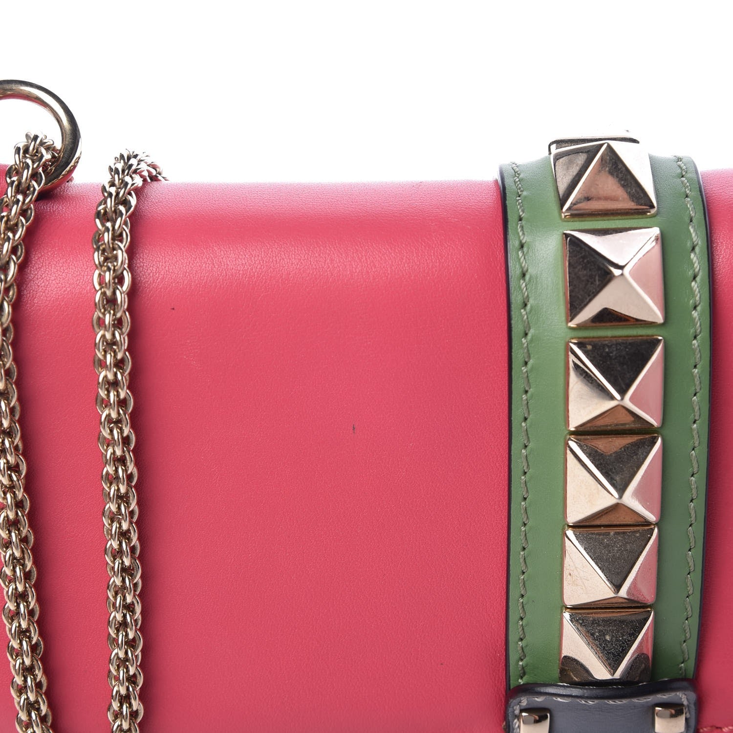 Valentino Garavani Vitello Medium Glam Lock Rockstud Flap Deep Rose Scarlet Grey Green 8 of 11