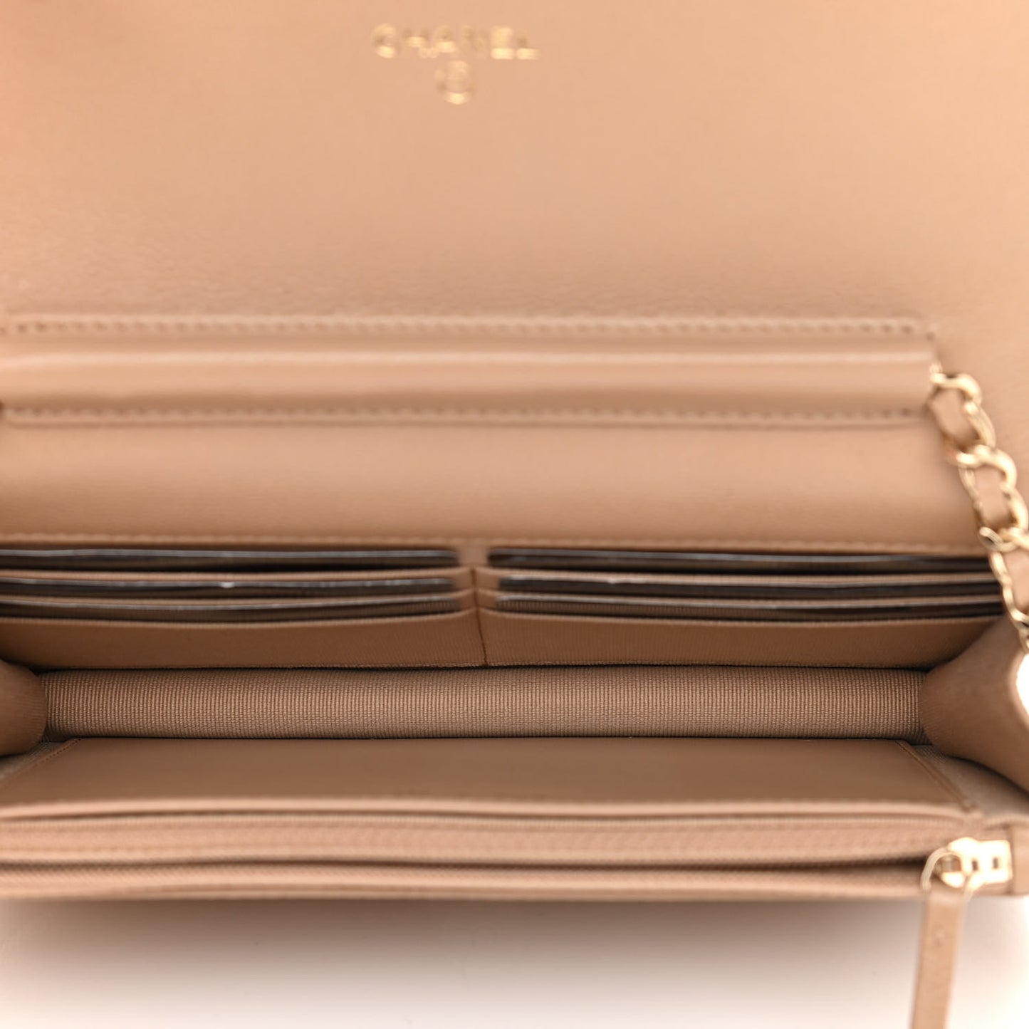 Caviar Quilted Crystal CC Wallet On Chain WOC Beige