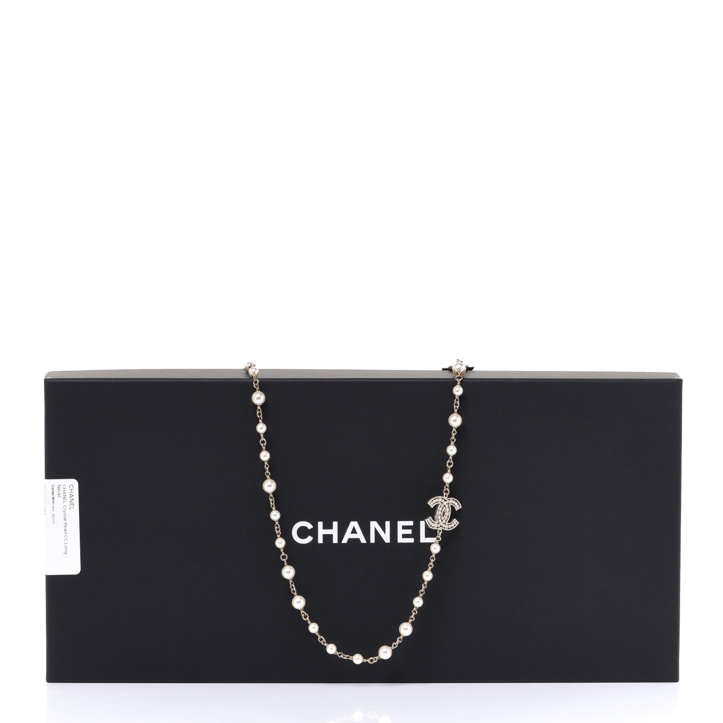 Crystal Baguette Pearl CC Cross Necklace Gold