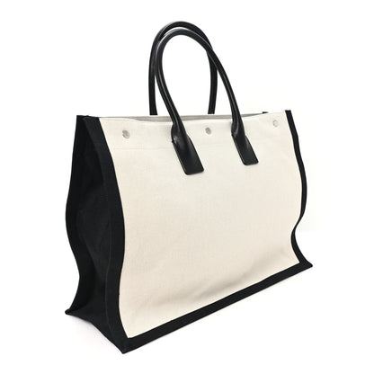 Saint Laurent Linen Calfskin Small Rive Gauche Tote Natural Black 3 of 11