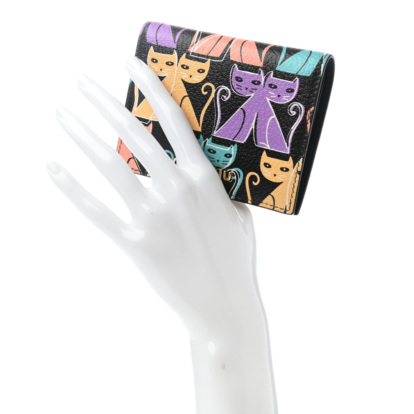 Goatskin Madras Cat Compact Wallet Black