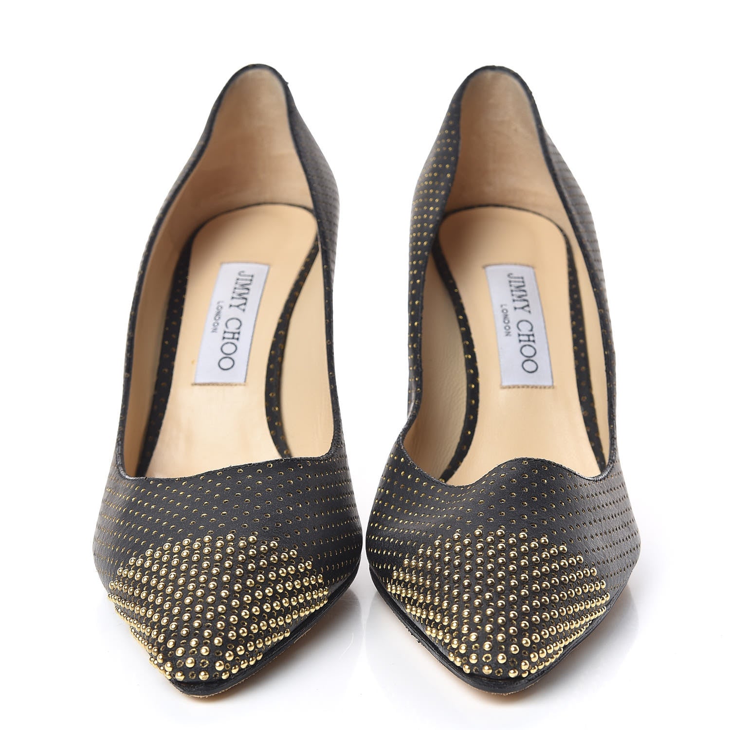 Jimmy Choo Suede Mini Dot Perforated Mini Studs Romy 85 Pumps 40 Black Gold 2 of 10