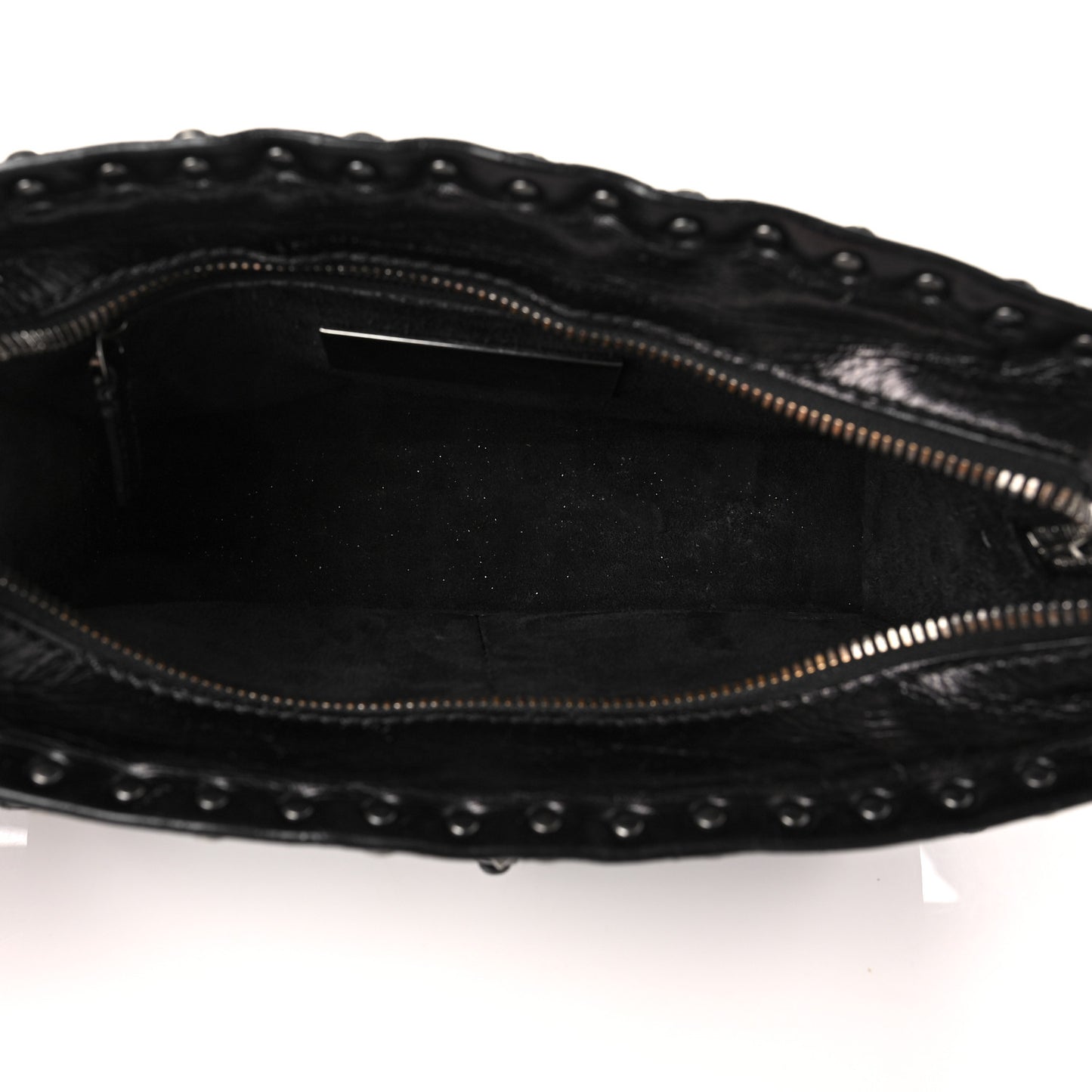 Craquele Calfskin Small Guitar Strap Rockstud Rolling Flap Pocket Shoulder Bag Black