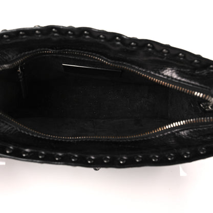 Valentino Garavani Craquele Calfskin Small Guitar Strap Rockstud Rolling Flap Pocket Shoulder Bag Black 7 of 9
