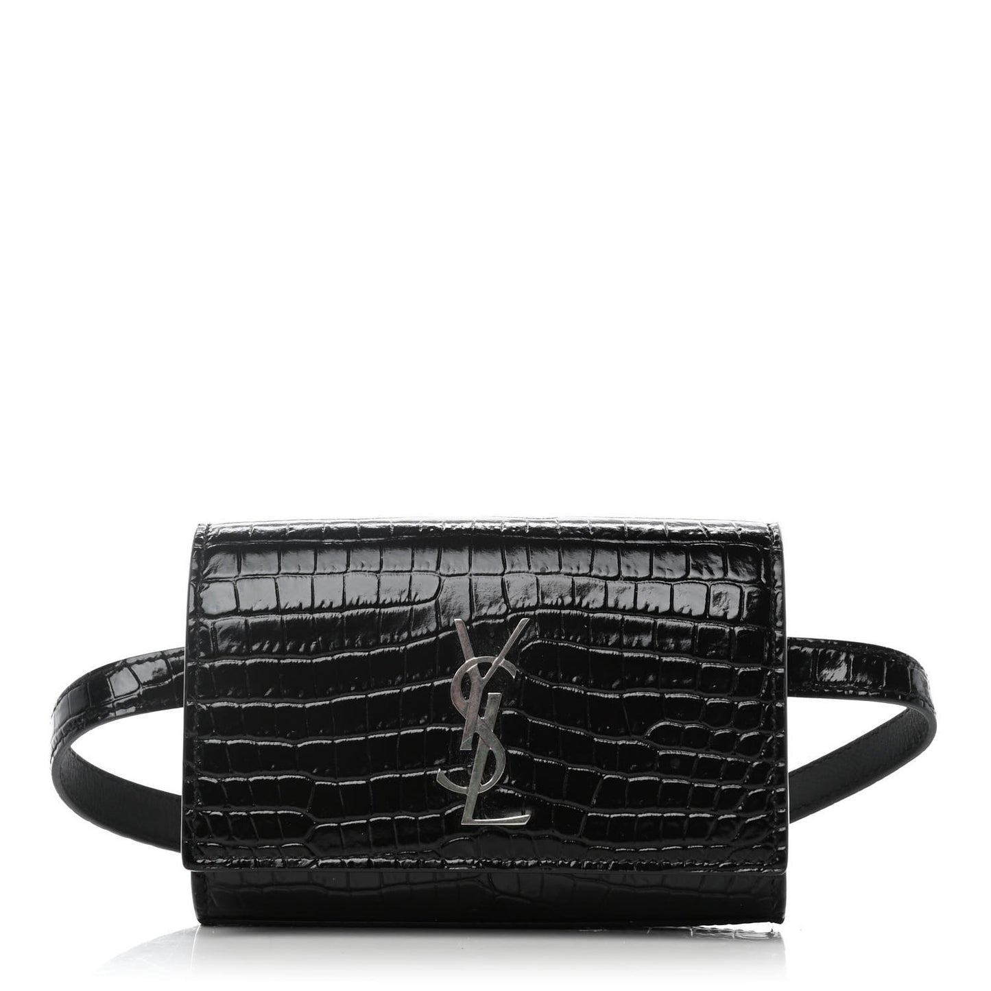 Calfskin Crocodile Embossed Monogram Kate Belt Bag Black