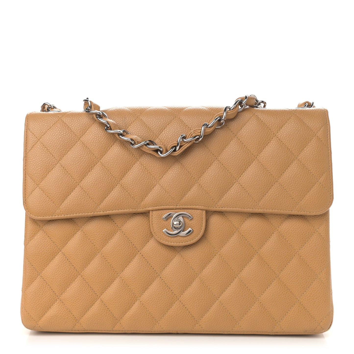 Caviar Quilted Jumbo Single Flap Beige