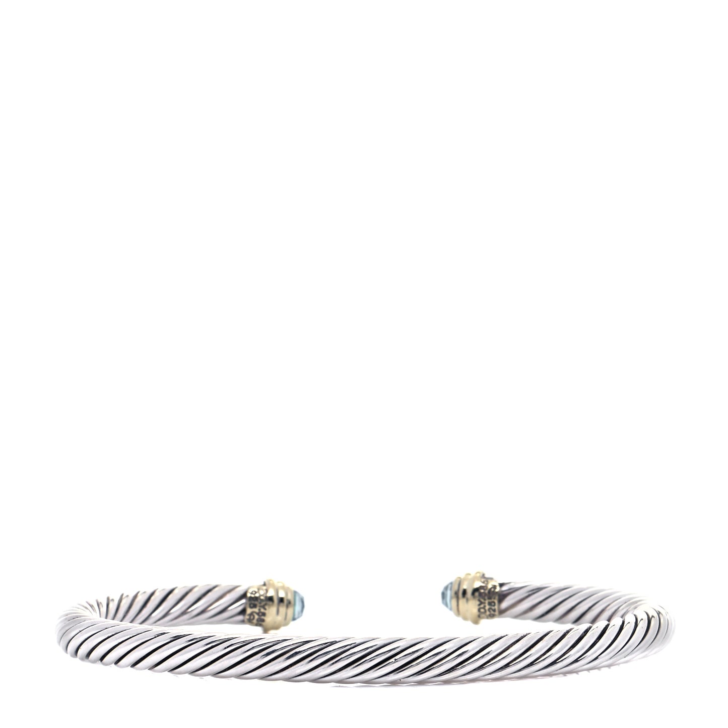 Sterling Silver 14K Yellow Gold Blue Topaz 5mm Cable Classics Petite Color Bracelet