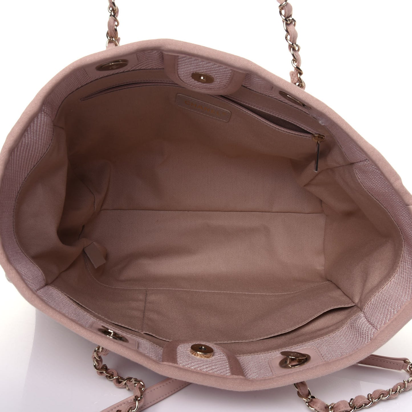 Mixed Fibers Calfskin Small Deauville Tote Beige