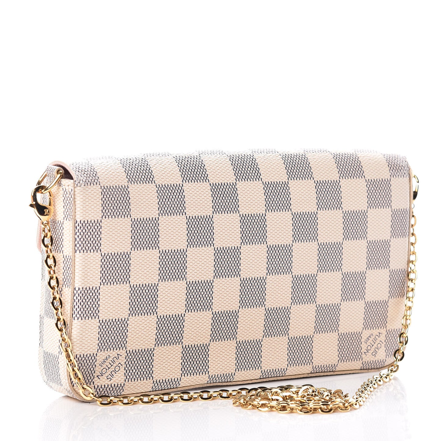 Damier Azur Pochette Felicie Chain Wallet Rose Ballerine