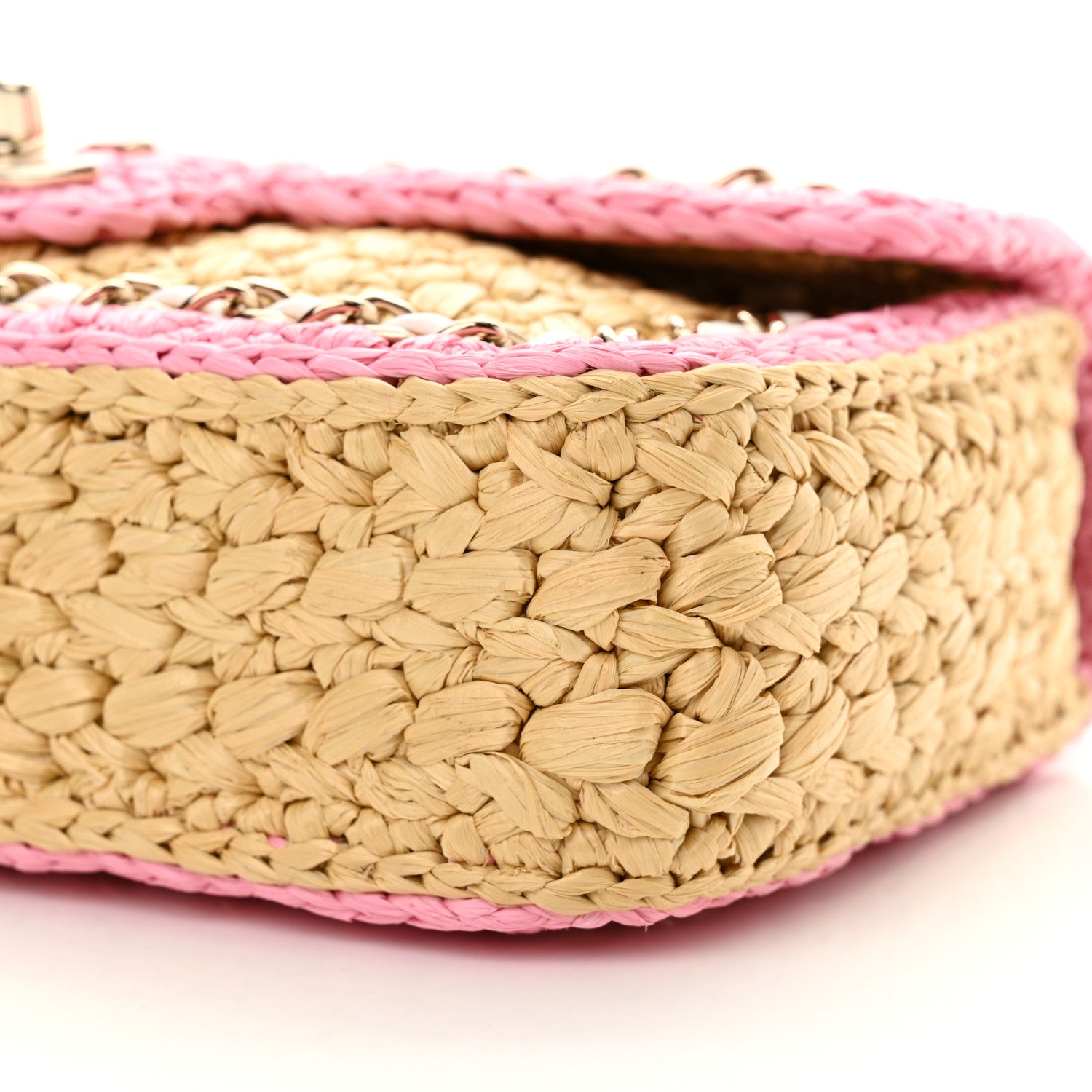 Chanel Raffia Chain Venice Beach Flap Bag Beige Pink 10 of 11