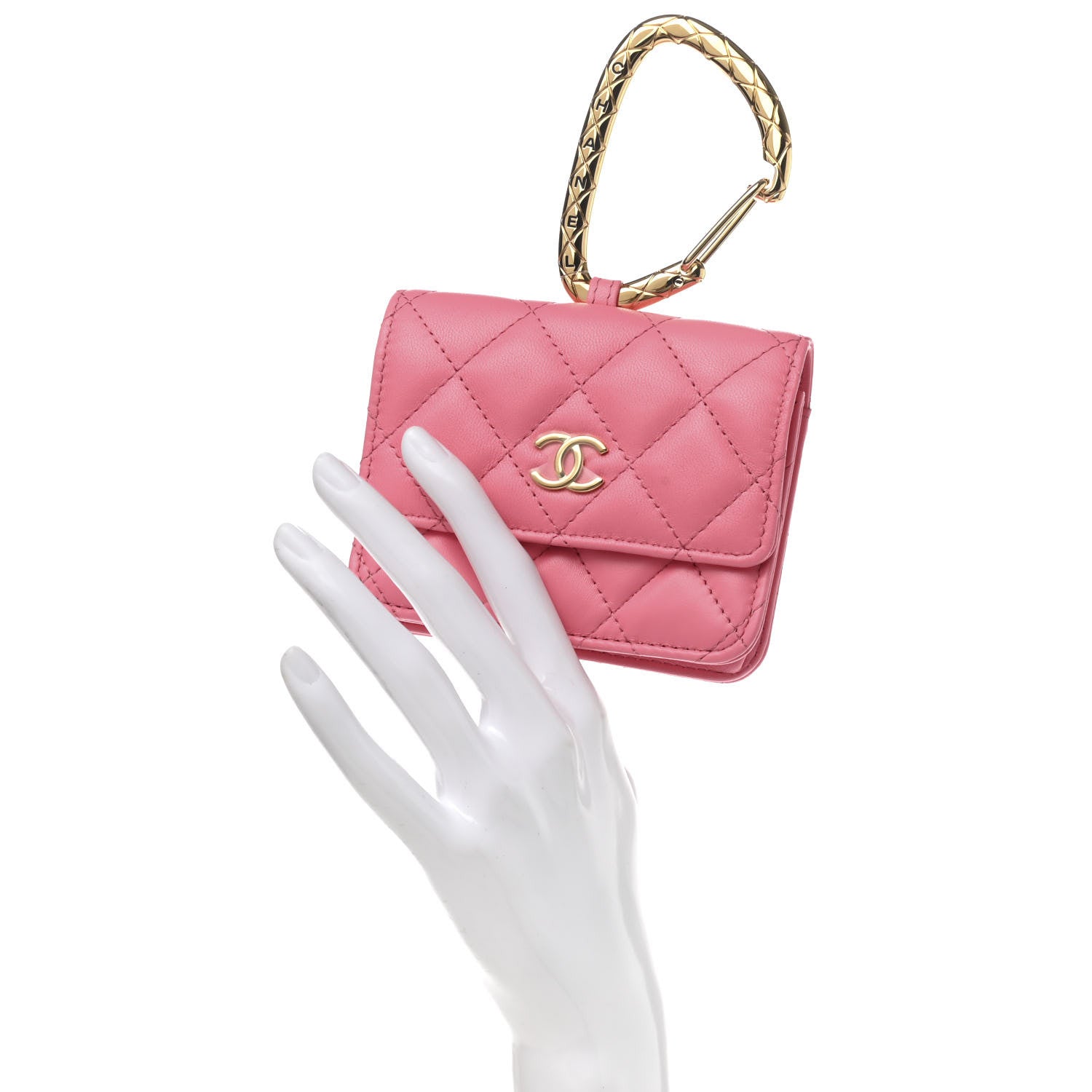 Chanel Lambskin Quilted CC Hook Card Holder Pink 2 of 9