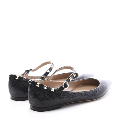 Valentino Garavani Pebbled Calfskin Rockstud Ankle Strap Ballerina Flats 38.5 Black 4 of 11