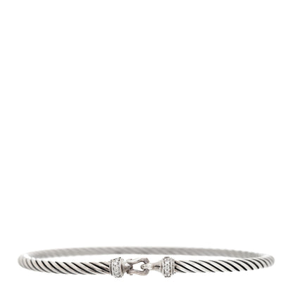 David Yurman Sterling Silver Diamond 3mm Cable Buckle Bracelet 1 of 4