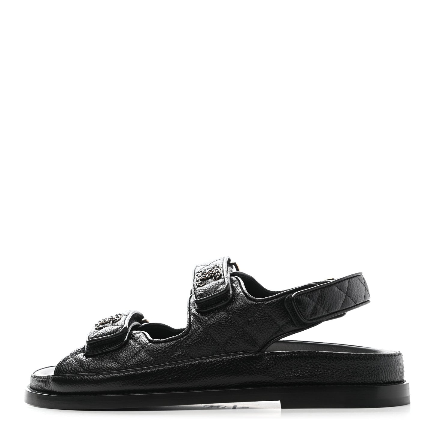 Grained Calfskin Velcro Dad Sandals 36 Black