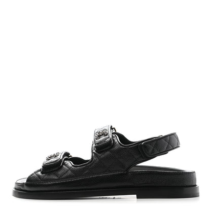 Chanel Grained Calfskin Velcro Dad Sandals 36 Black 1 of 9