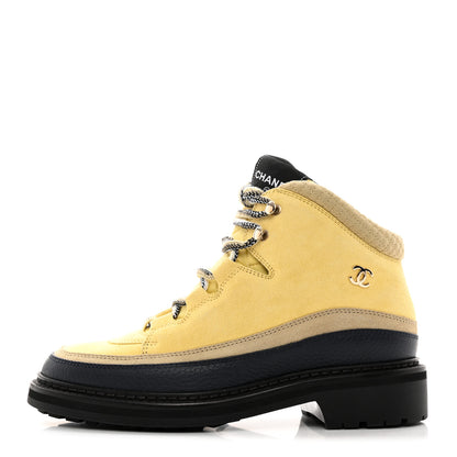 Chanel Suede Grained Calfskin CC Lace Up Boots 39.5 Yellow 1 of 9
