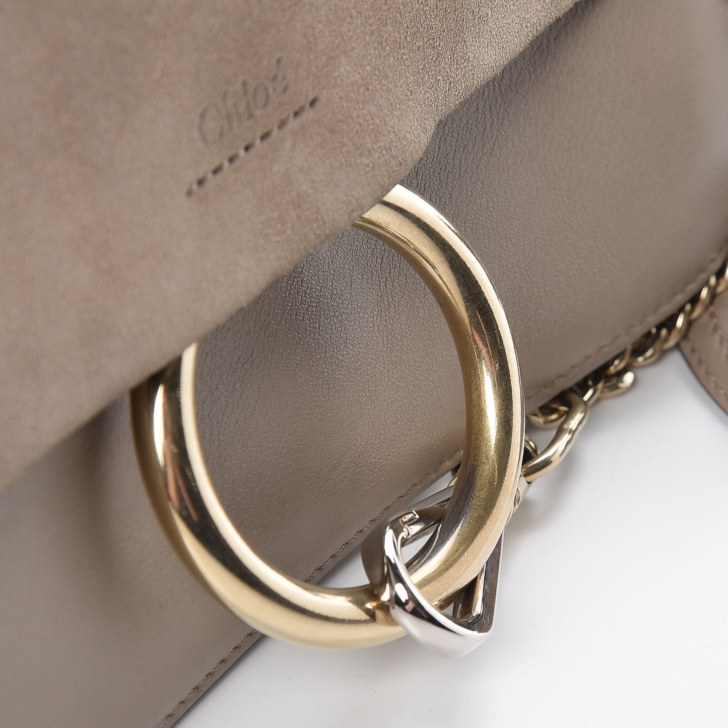 Suede Calfskin Small Faye Shoulder Bag Motty Grey
