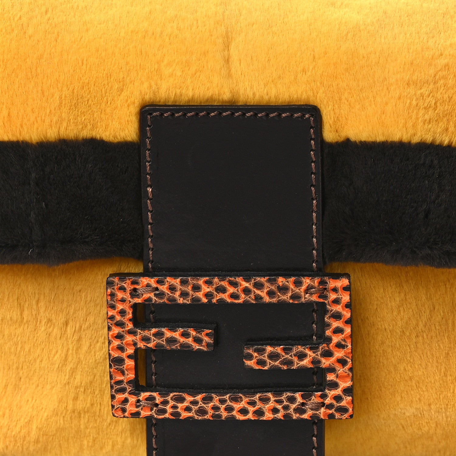 Fendi Fur Calfskin Lizard Baguette Yellow Brown 6 of 6