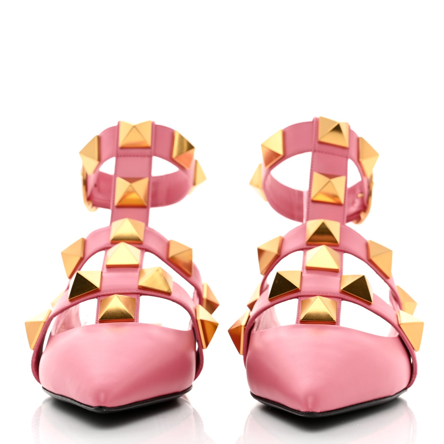 Calfskin Roman Stud Ankle Strap Flat Mules 38 Flamingo Pink
