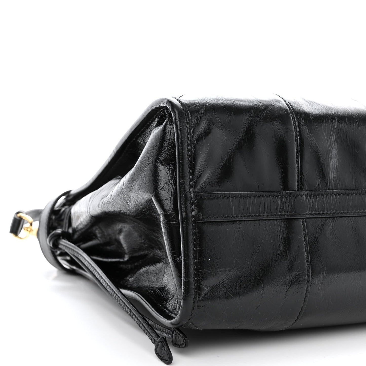 Glossy Calfskin Triangle Large Bonnie Shoulder Bag Black