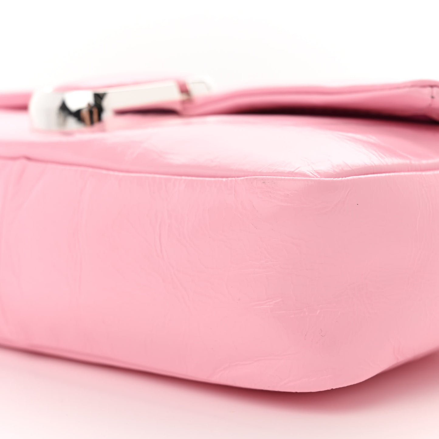 Shiny Crinkled Calfskin Mini J Pillow Bag Pink