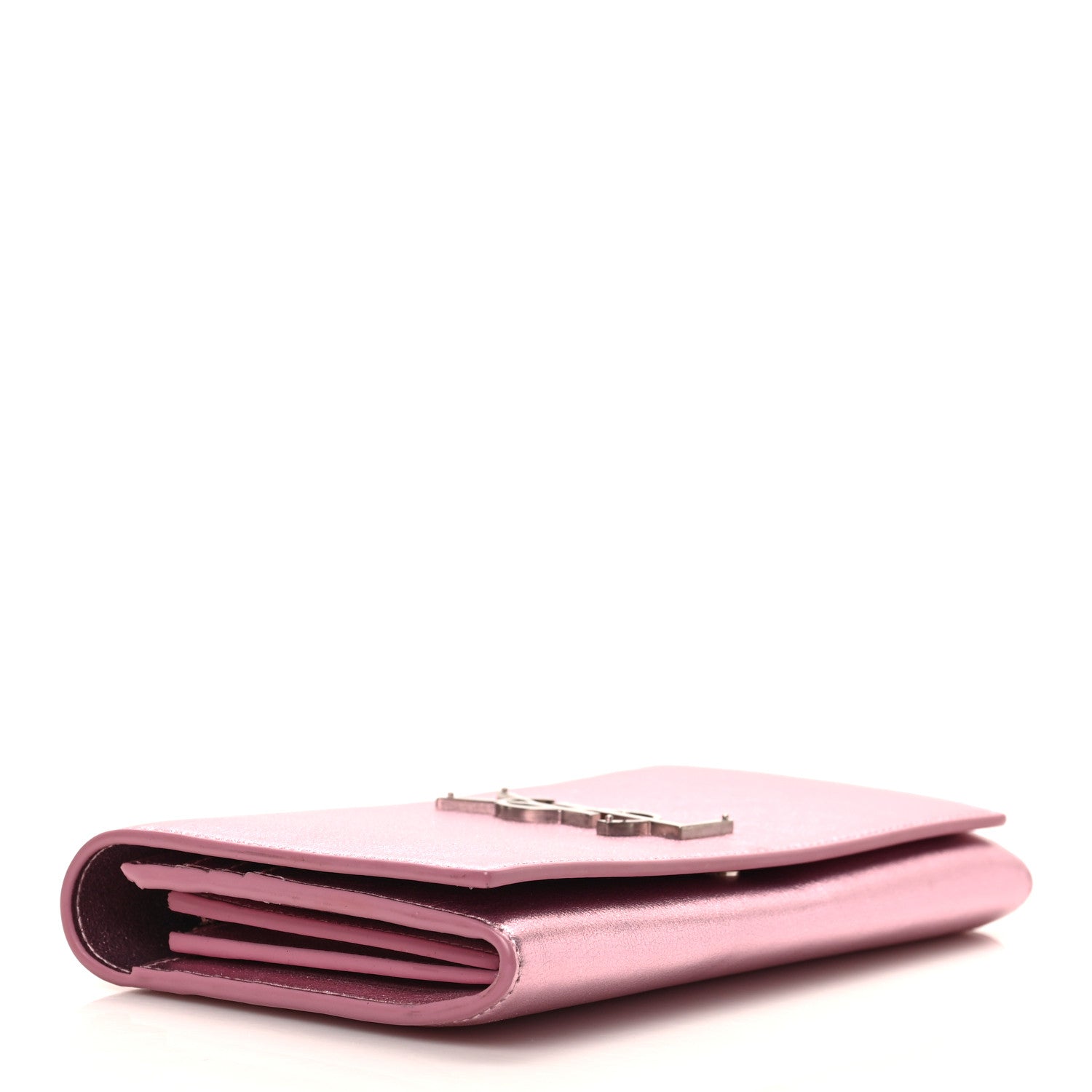 Saint Laurent Metallic Calfskin Classic Monogram Cassandre Wallet New Azalea 4 of 6