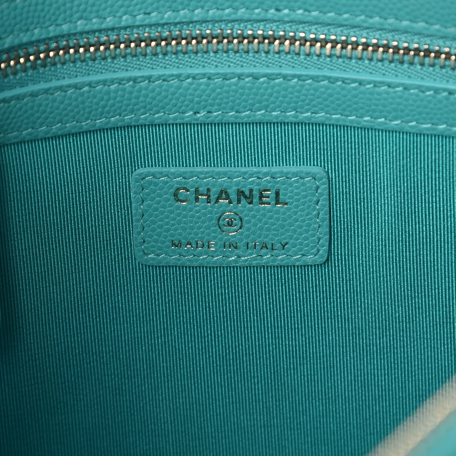 Chanel Iridescent Caviar Quilted Medium Cosmetic Case Turquoise 6 of 7
