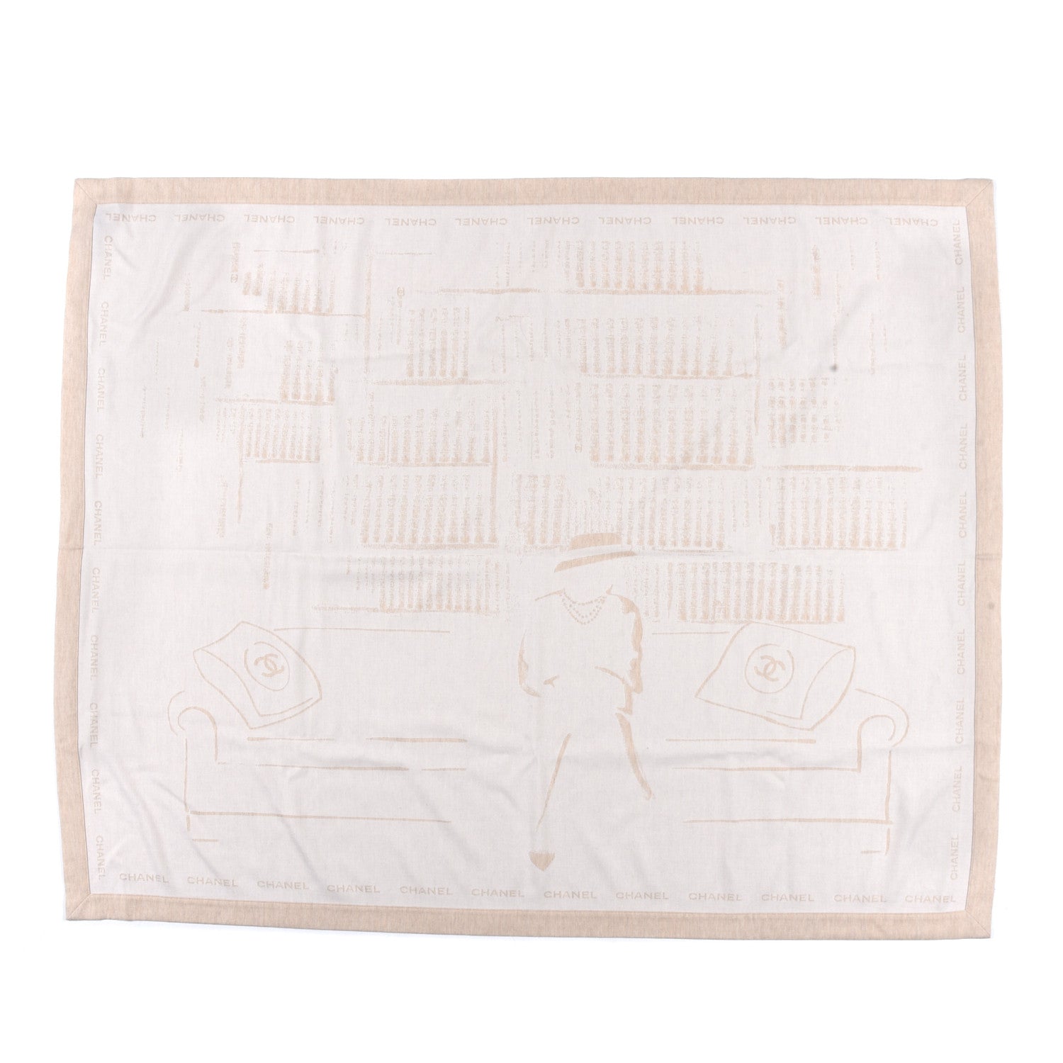 Chanel Wool Silk Lightweight Throw Blanket Beige 1 of 8