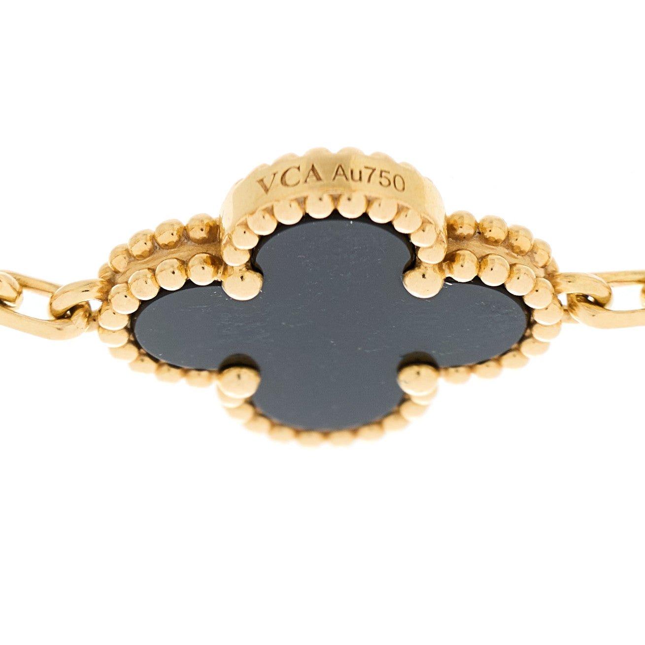 Van Cleef & Arpels 18K Yellow Gold Black Onyx 5 Motifs Vintage Alhambra Bracelet 4 of 5