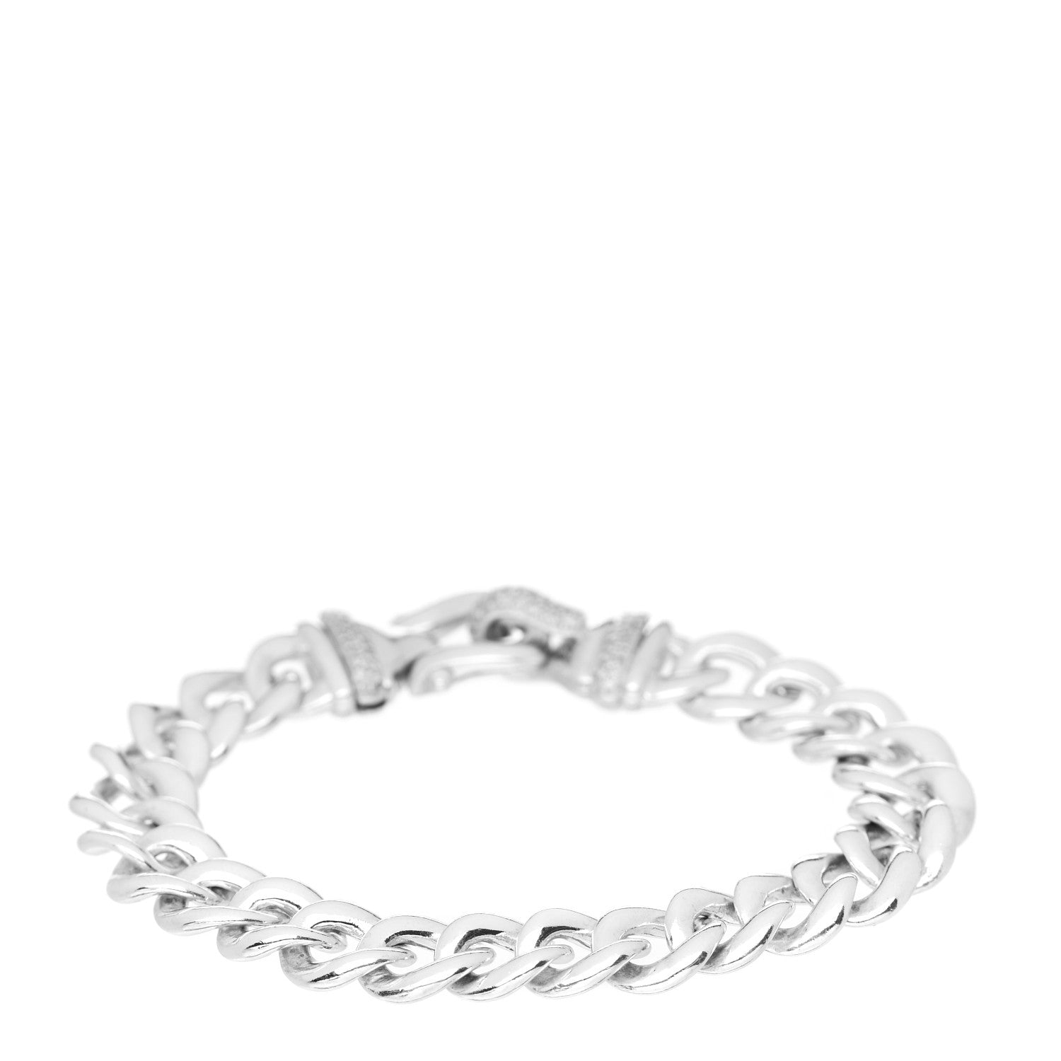 David Yurman Sterling Silver Diamond 12mm Curb Link Buckle Bracelet 3 of 4