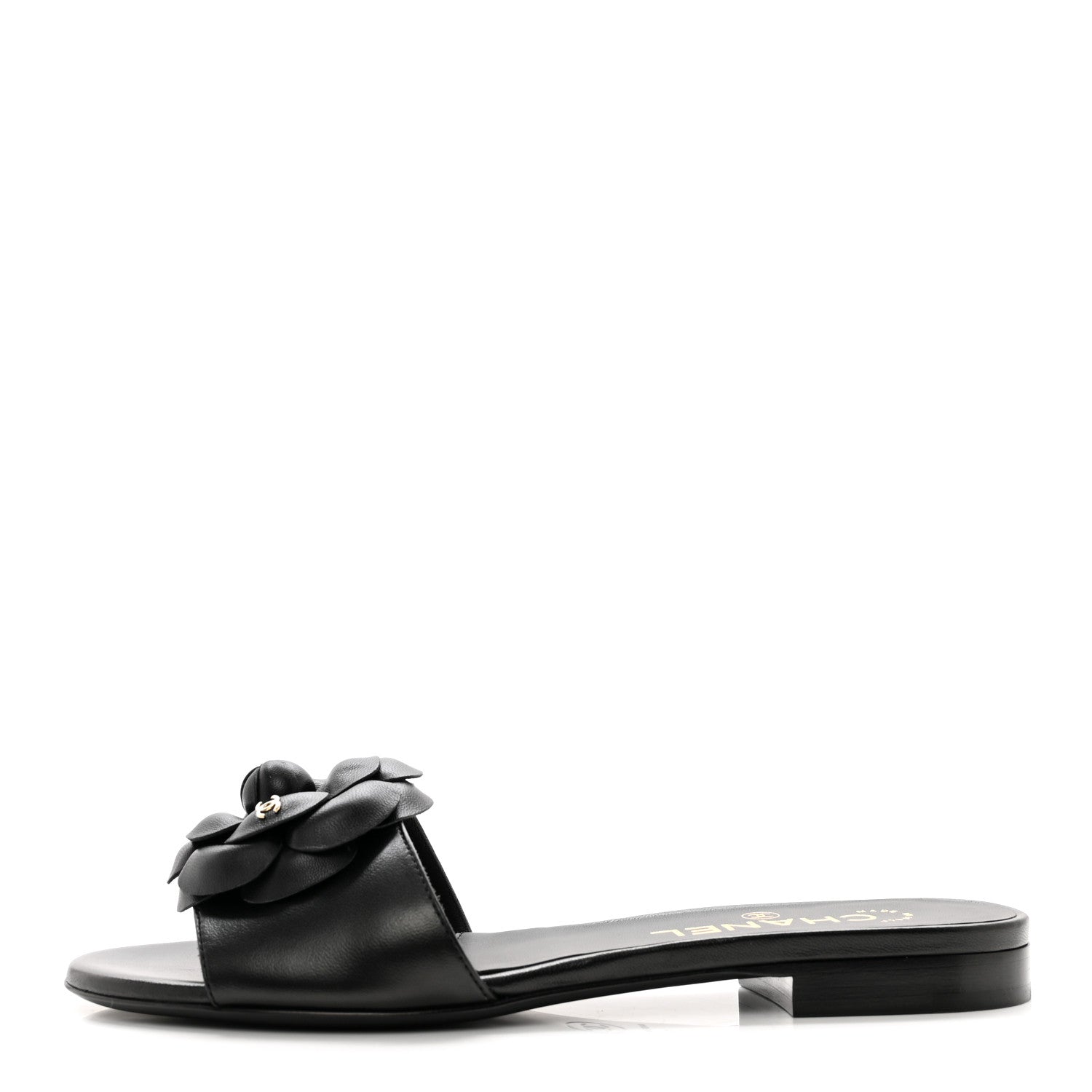 Chanel Lambskin Camellia CC Slides 36 Black 1 of 8