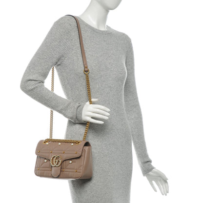 Gucci Calfskin Matelasse Studded Mini Pearly GG Marmont Shoulder Bag Porcelain Rose 2 of 7