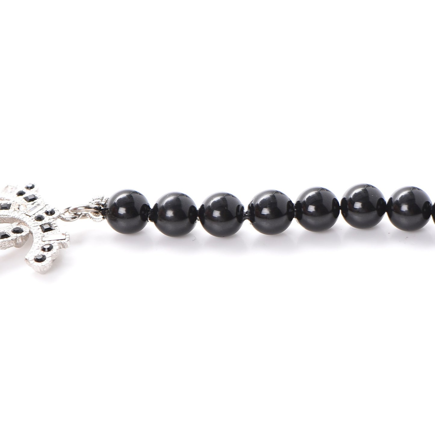 Baguette Crystal Beaded CC Long Necklace Black Silver