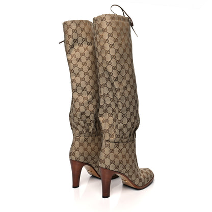 Gucci Monogram Lisa Mid Heel Boots 40.5 Beige Ebony 4 of 6
