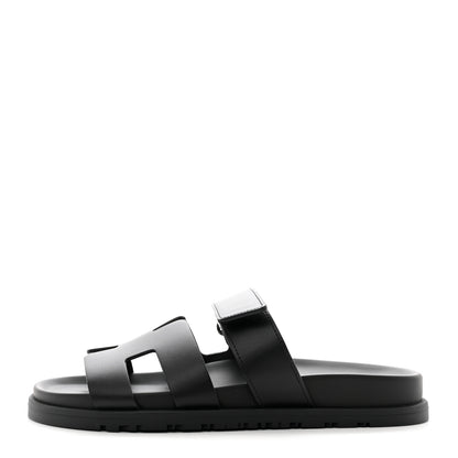 Hermes Calfskin Womens Chypre Sandals 37 Black 1 of 9