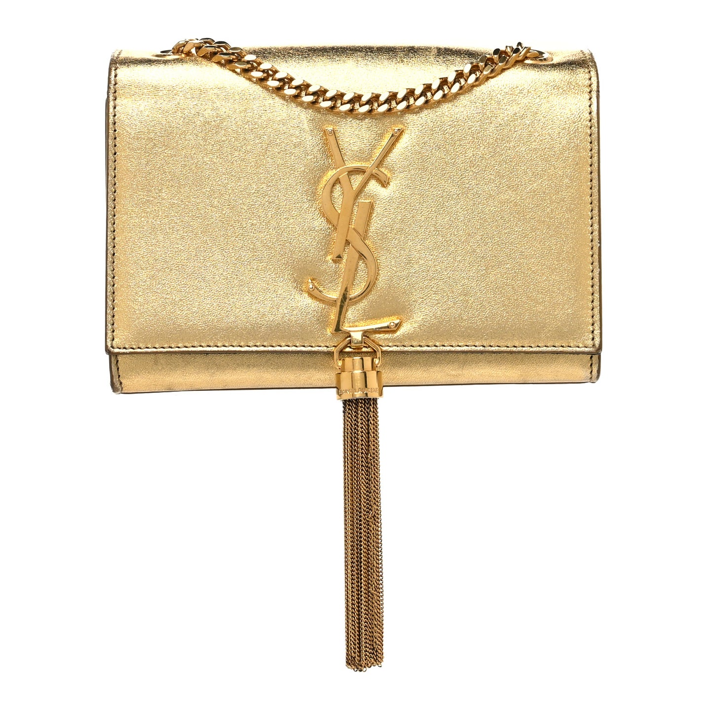 Metallic Calfskin Small Classic Monogram Kate Tassel Satchel Gold