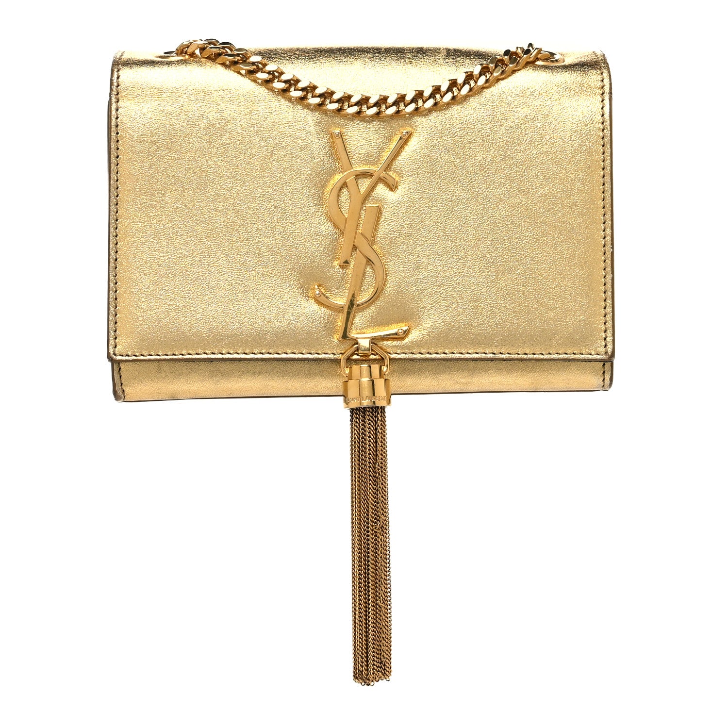 Saint Laurent Metallic Calfskin Small Classic Monogram Kate Tassel Satchel Gold 1 of 12